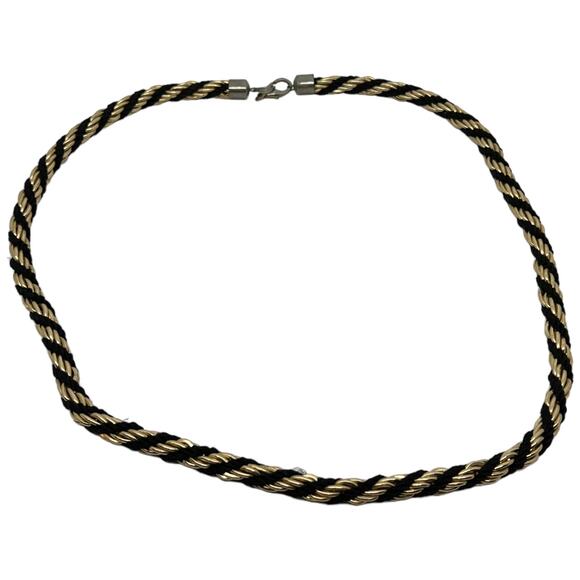 Vintage Twisted Rope Chain Necklace Black & Gold Braided Cord Statement 31" Long - Picture 5 of 6